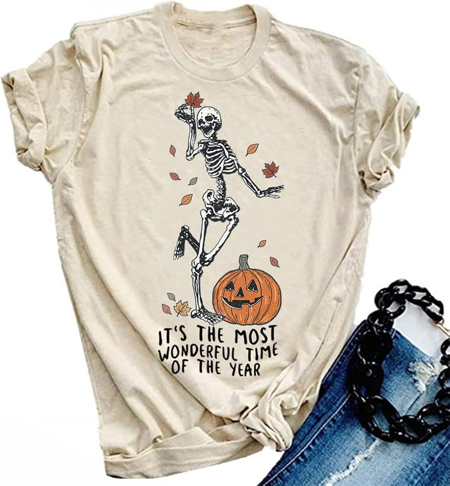 Halloween Pumpkin Shirts Women Fall T-Shirts Cute Autumn Graphic Tees Thanksgiving Tops | Amazon (US)