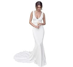 Simple Boho Wedding Dresses for Bride 2023 Mermaid Lace Spaghetti Straps V Neck Beach Bridal Gown... | Amazon (US)