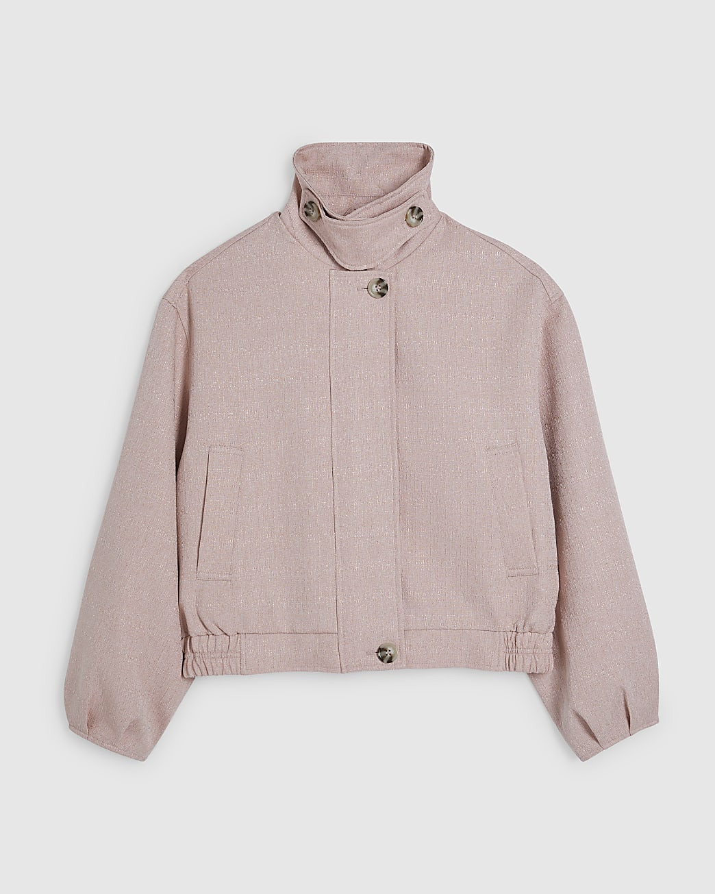 Pink Funnel Neck Bubble Hem Bomber Jacket | River Island UK & IE