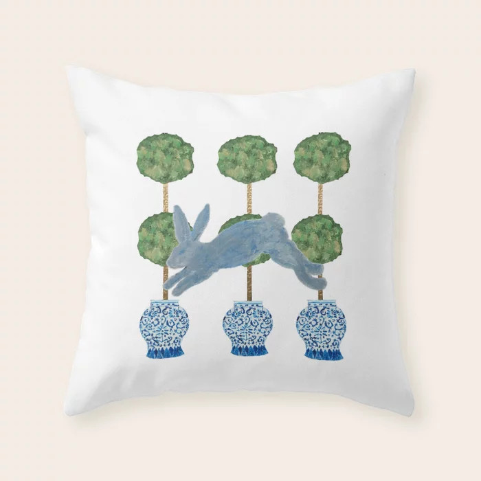 Topiary Country French Bunny Rabbit Ginger Jars Throw Pillow | Society6