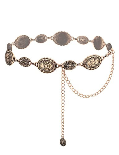 TOPACC Gold Metal Oval Concho Chain Belts for Women Western Cowgirl Belt for Dresses Jeans Country Concert Outfit | Amazon (US)