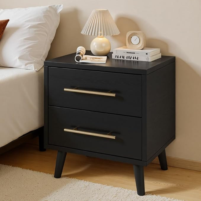 Night Stand with 2 Drawers, Solid Wood Side Table with Metal Handle, Modern Nightstand for Bedroo... | Amazon (US)