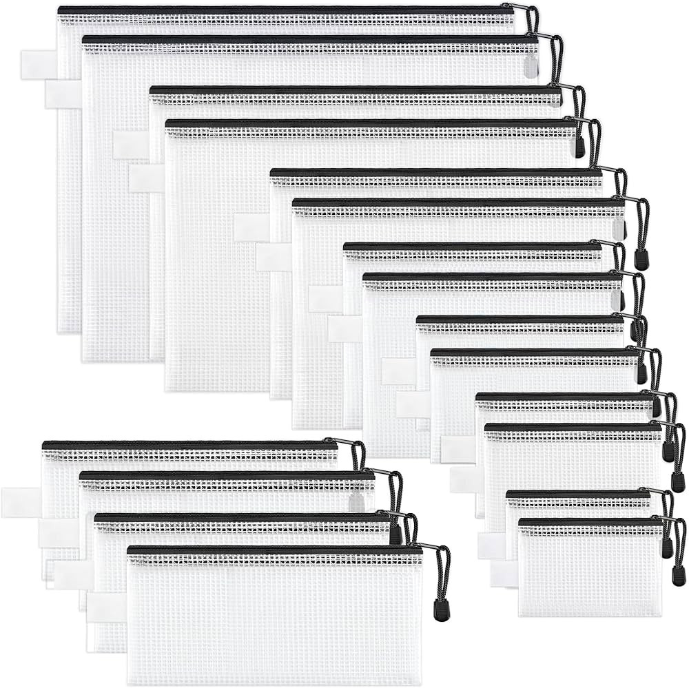 JARLINK 18 Pack 8 Sizes Zipper Mesh Pouch, Waterproof File / Document Multipurpose Bags for Offic... | Amazon (US)