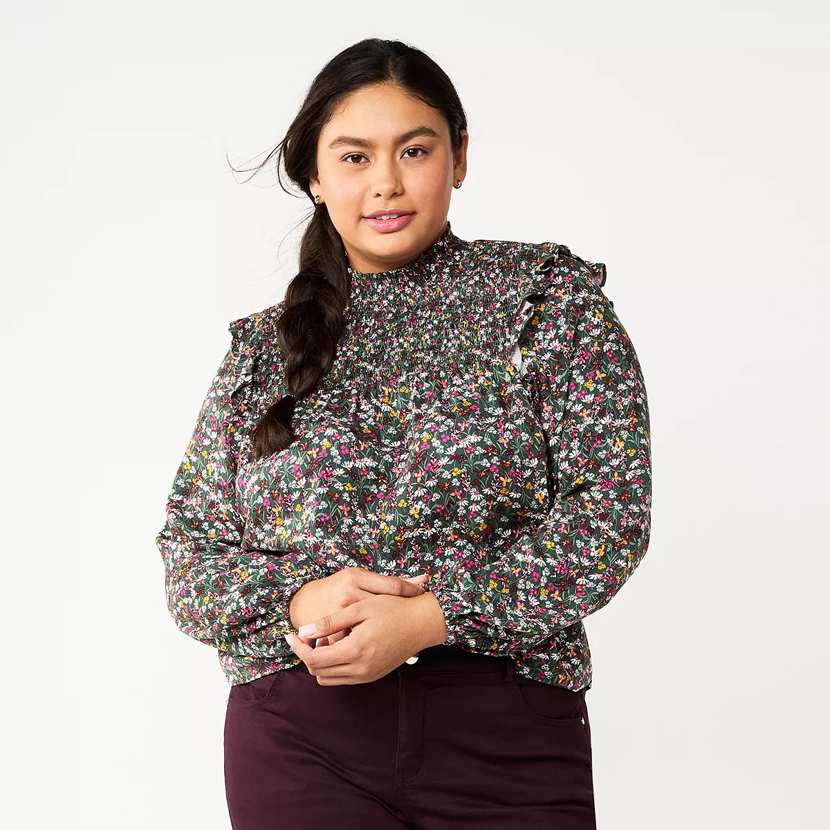 Plus Size DRAPER JAMES RSVP™ Long Sleeve Ruffle Shoulder Blouse | Kohl's