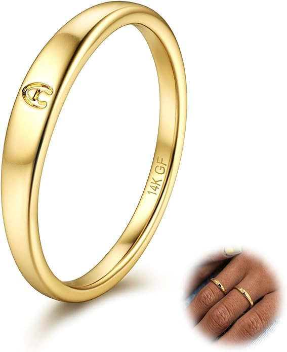 FIASASO 14K Gold Filled Initial Ring for Women Teen Dainty Gold Ring Non Tarnish Simple Letter Ba... | Amazon (US)