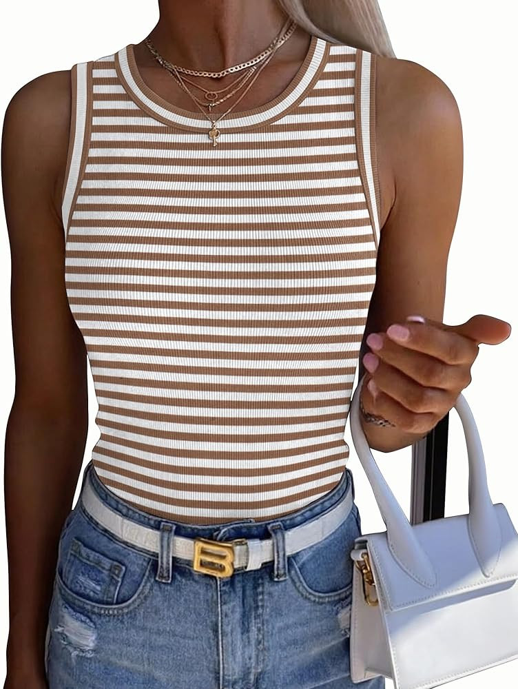 Zeagoo Womens Sleeveless Crewneck Ribbed Tank Tops Casual Basic Summer Top Slim Fitted Racerback ... | Amazon (US)