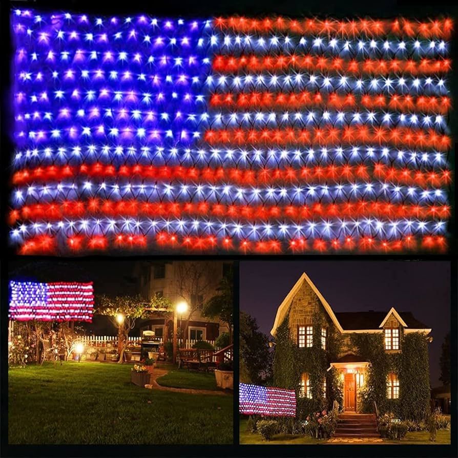 (New) FUNIAO American Flag Lights, 420 LED USA Flag Net Lights, Outdoor Waterproof Patriotic Ligh... | Amazon (US)