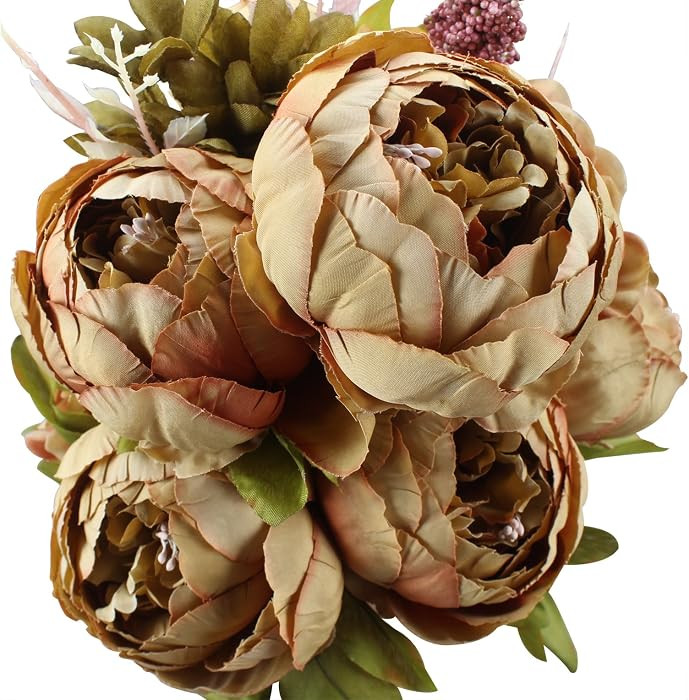Fake Flowers Vintage Artificial Peony Silk Flowers Wedding Home Decoration,Pack of 1 (Coffee) | Amazon (US)