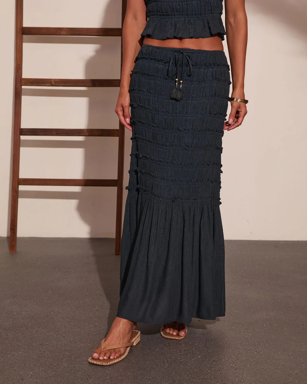 Sunlit Shore Smocked Drawstring Maxi Skirt | VICI