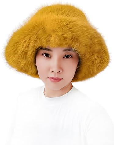 Lina & Lily Oversized Winter Faux Fur Bucket Hat for Women - Long Pile Fur Wide Moldable Brim | Amazon (US)