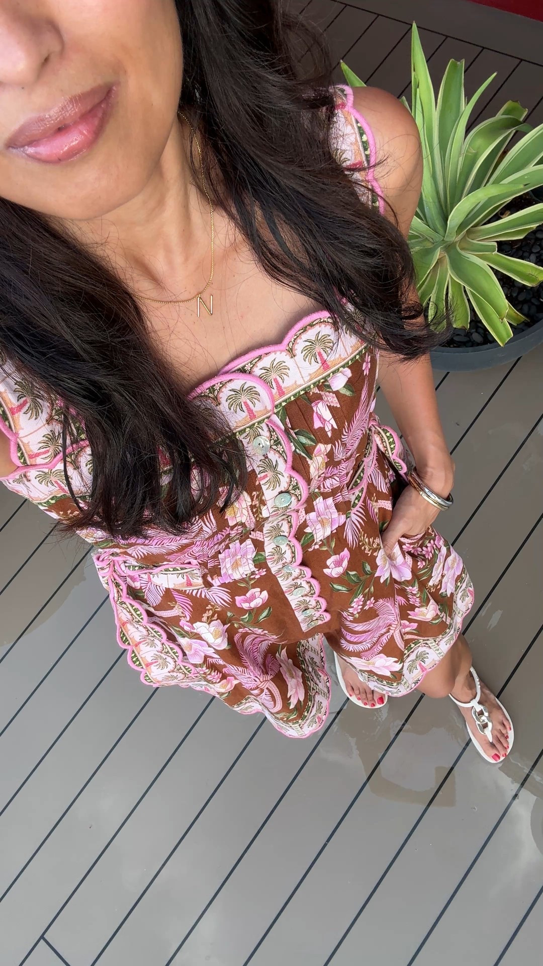 Vacation outfit. Cruise outfit. Resort wear. 
Romper:  I sized up  
T-strap sandals  
Initial necklace. 

#LTKOver40 #LTKTravel