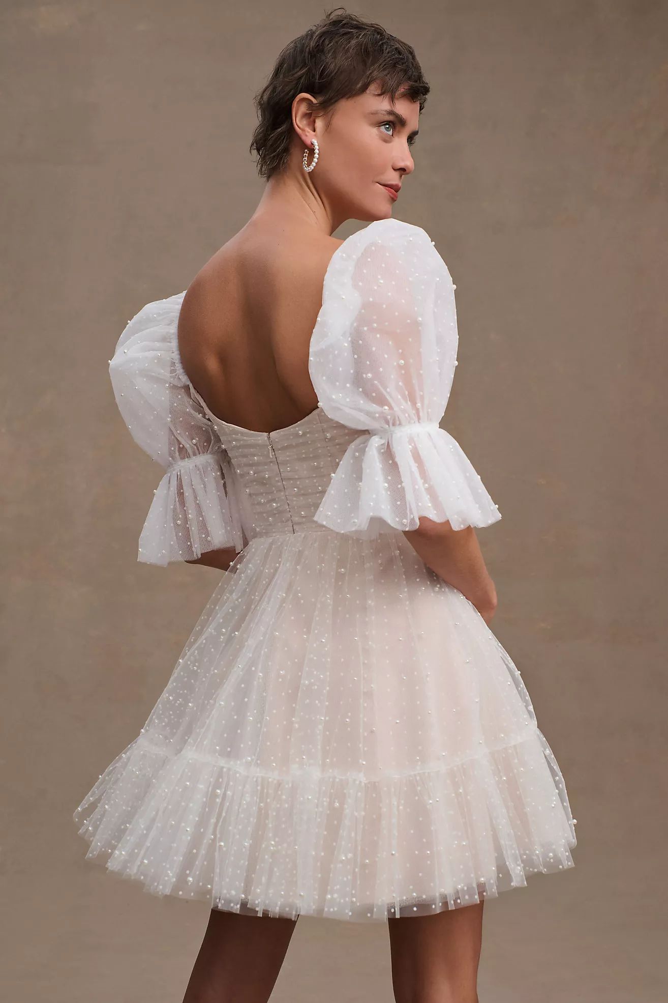 By Watters Macaron Square-Neck Tulle Embellished Mini Dress | Anthropologie (US)