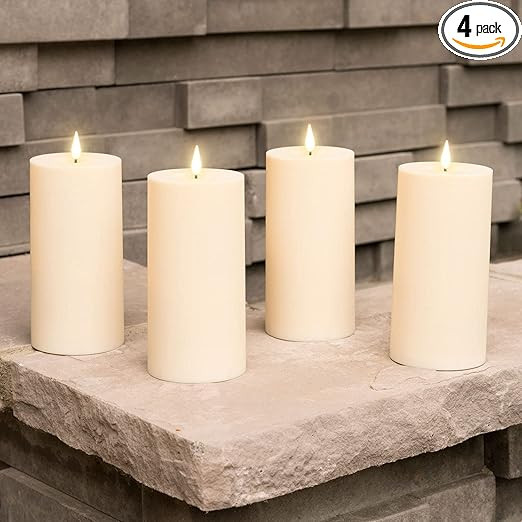 LampLust Outdoor Ivory Flameless Candles with Timer Waterproof - 4 Pack, 3x6 LED Pillar Set, Pati... | Amazon (US)