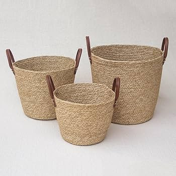 KIT 03 CESTO ORGANIZADOR DE FIBRA NATURAL C/ALCA (Natural) | Amazon (BR)