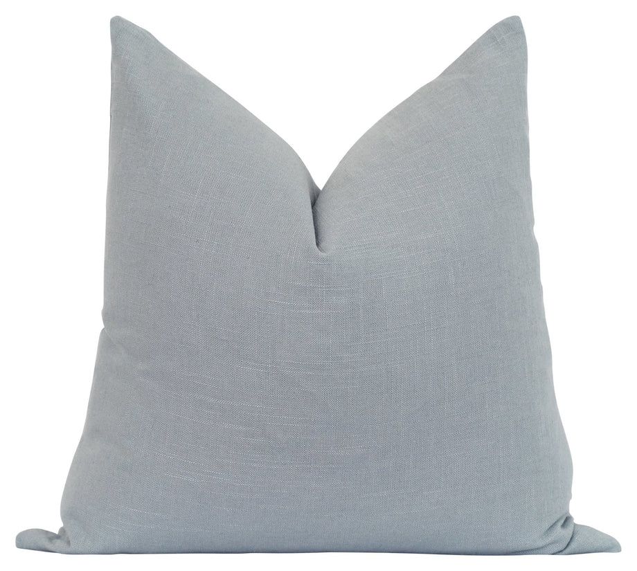 Abbie Solid Rain Blue Linen Pillow Cover | Land of Pillows