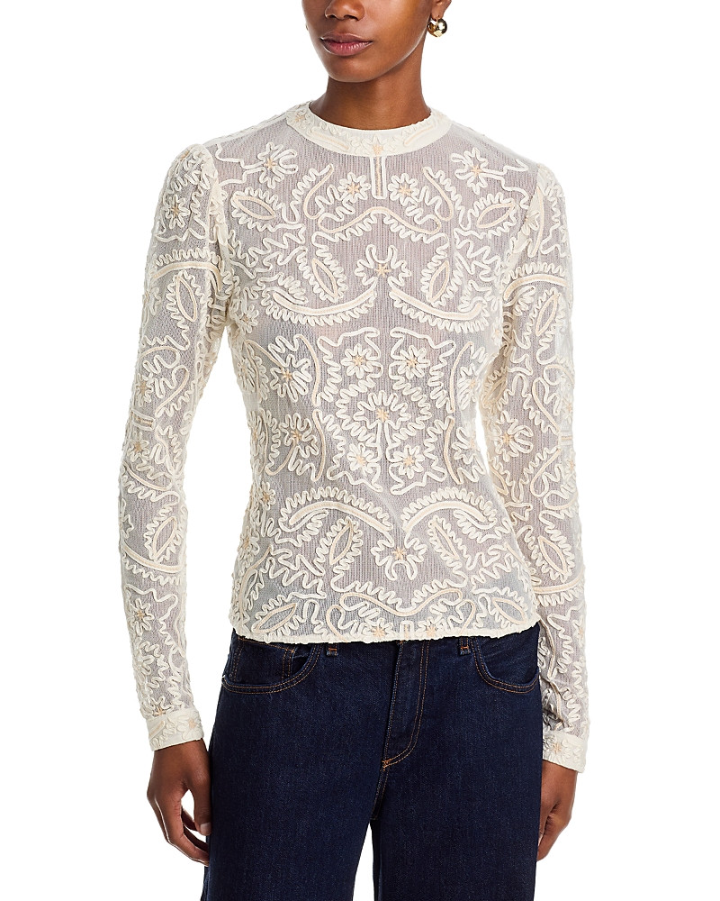 Farm Rio Embroidered Mesh Top | Bloomingdale's (US)
