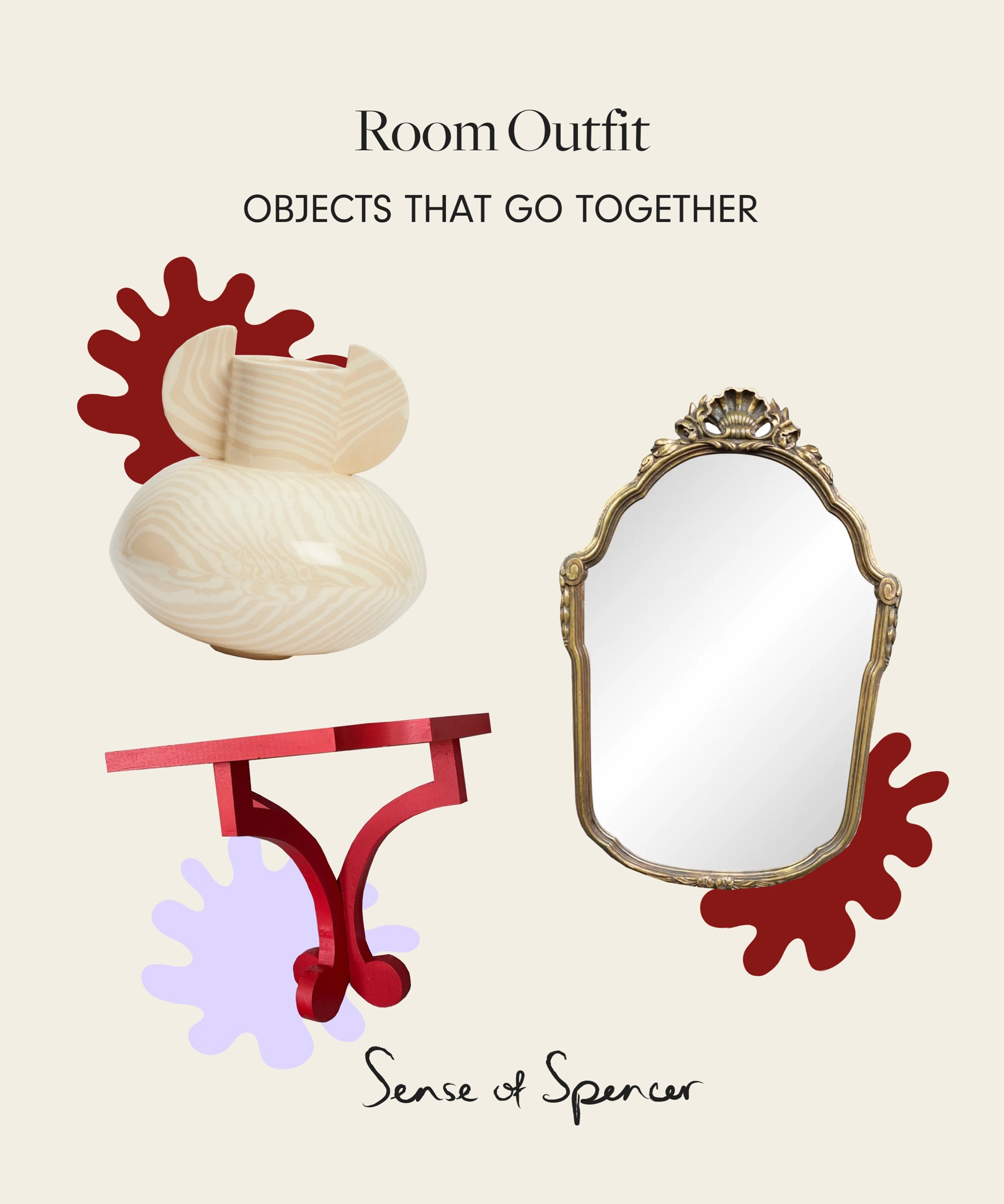 Style these objects together to create a stylish vignette on your wall. Hang the gold mirror above the bold red bracket shelf and put the vase on top with red flowers for a tonal moment. 

Or reverse it with a red mirror and gold bracket. 

#LTKhome