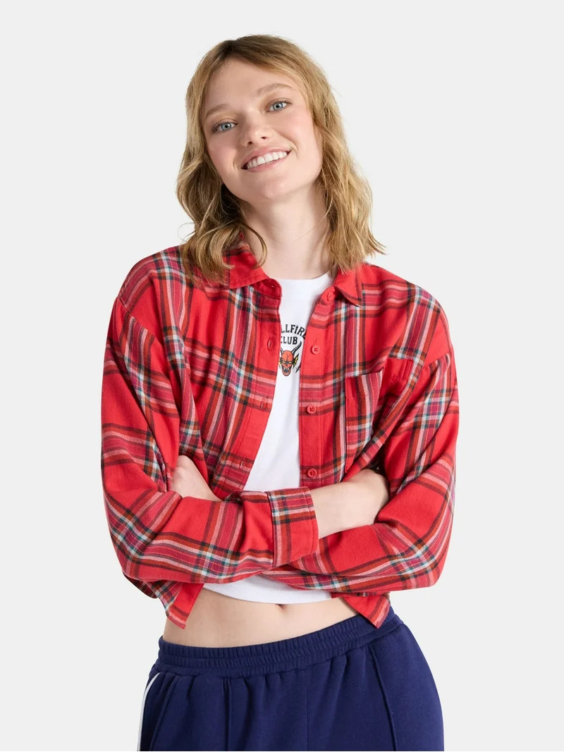 Netflix Stranger Things Cotton Cropped Flannel from No Boundaries, Women’s & Women’s Plus | Walmart (US)