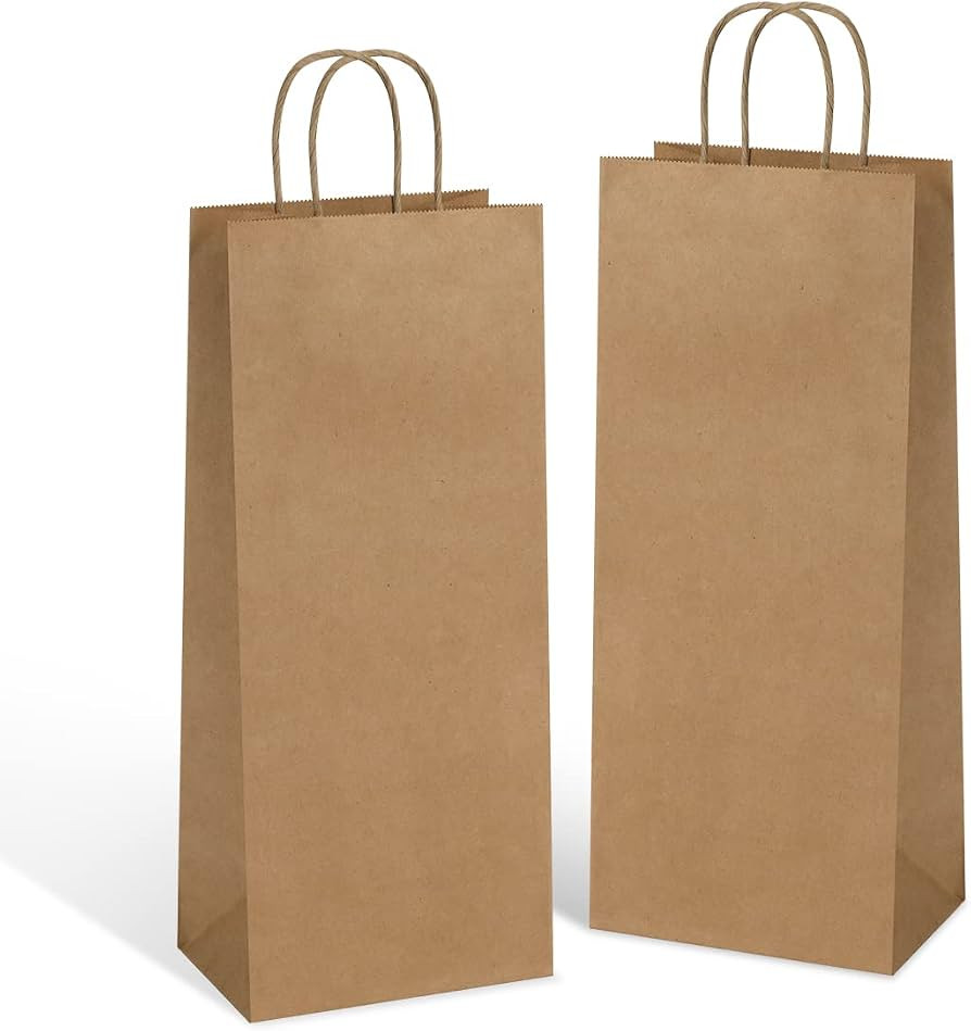 Poever Kraft Paper Wine Bags with Handles 5.25x3.25x13 inch for Whiskey Spirits Bottles 25PCS Blu... | Amazon (US)