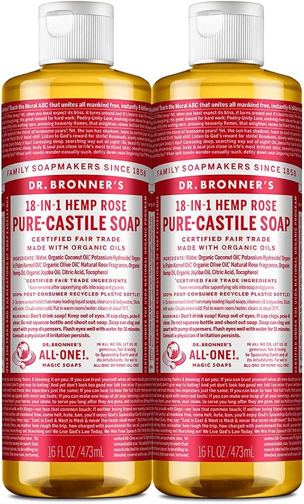 Dr. Bronner’s - Pure-Castile Liquid Soap (Rose, 16 ounce, 2-Pack) - Made with Organic Oils, 18-... | Amazon (US)