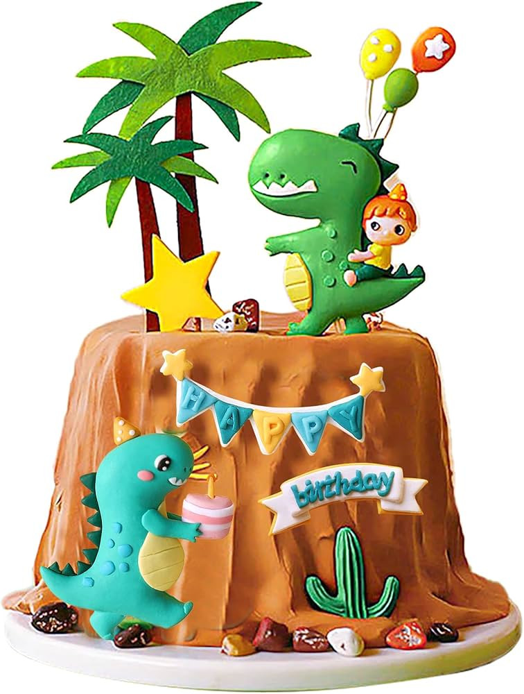 Gyufise 10 Pack Dinosaur Cake Decorations Dinosaur Babyshower Happy Birthday Cupcake Topper Dinos... | Amazon (US)