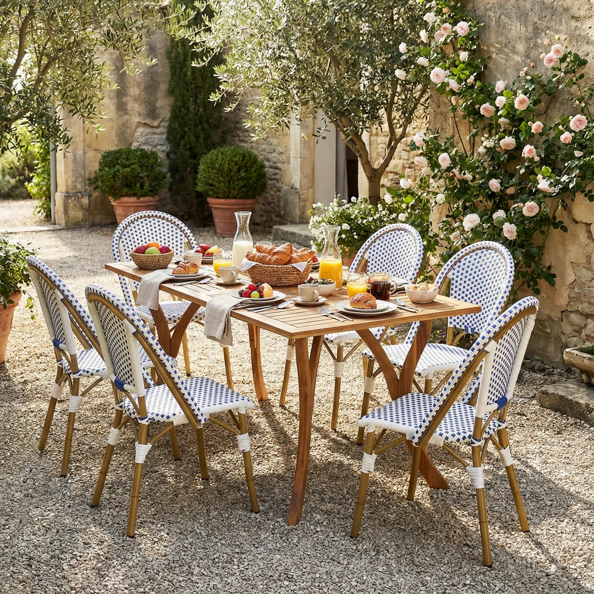 NFusion Marseille 7-Piece french Aluminum & Acacia Dining Set With Handwoven PE Rattan Detailing ... | Wayfair North America