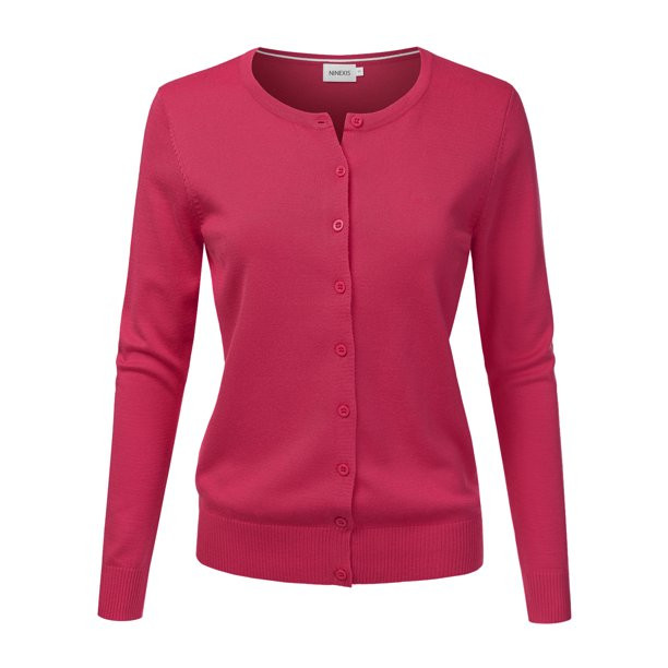 NINEXIS Womens Basic Crew Neck Long Sleeve Button Down Cardigan | Walmart (US)
