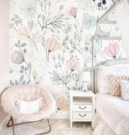 Pink Corn Poppy Flowers Floral Nursery Wallpaper
