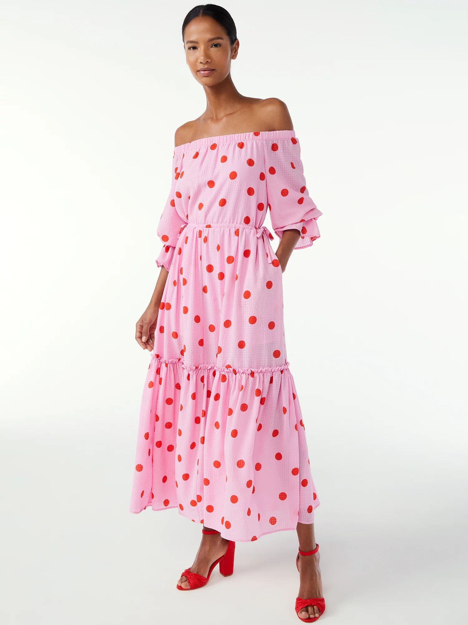Scoop Women's Voluminous Off Shoulder Maxi Dress | Walmart (US)