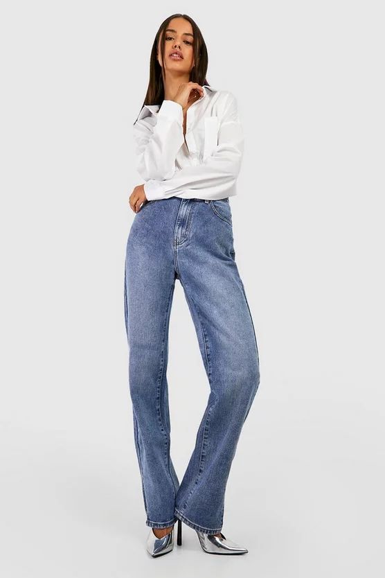 High Rise Split Hem Straight Leg Jeans | Boohoo.com (US & CA)