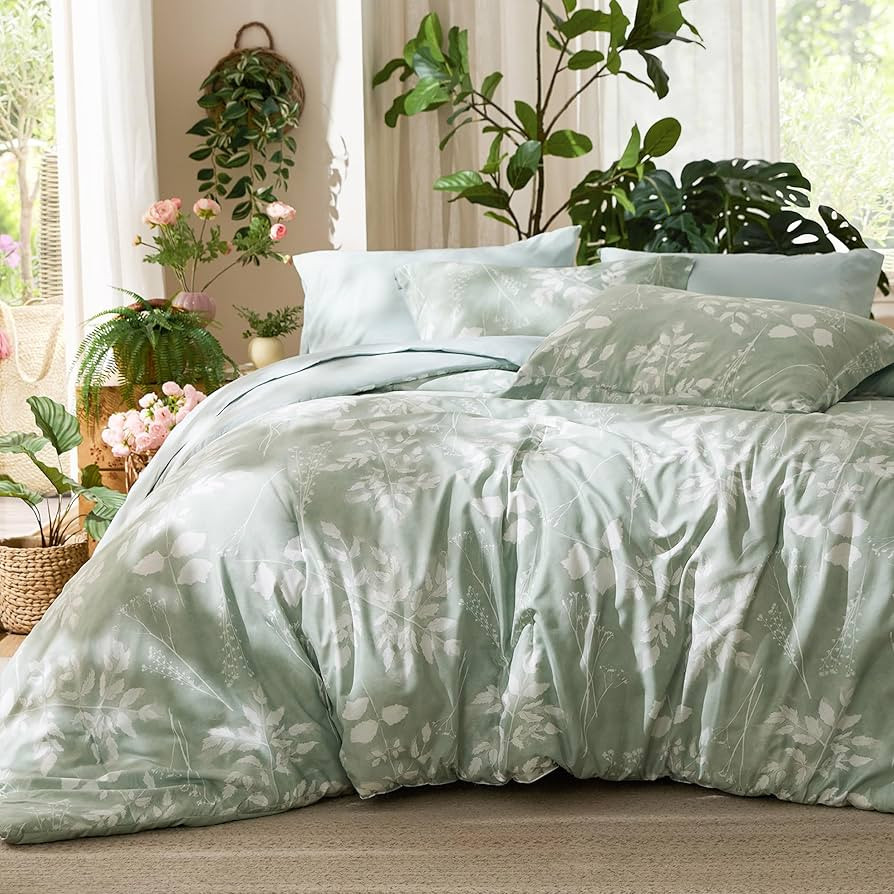 Bedsure King Size Comforter Set - 7 Pieces Floral Sage Green GentleSoft\u2122 Bedding Sets, King ... | Amazon (US)
