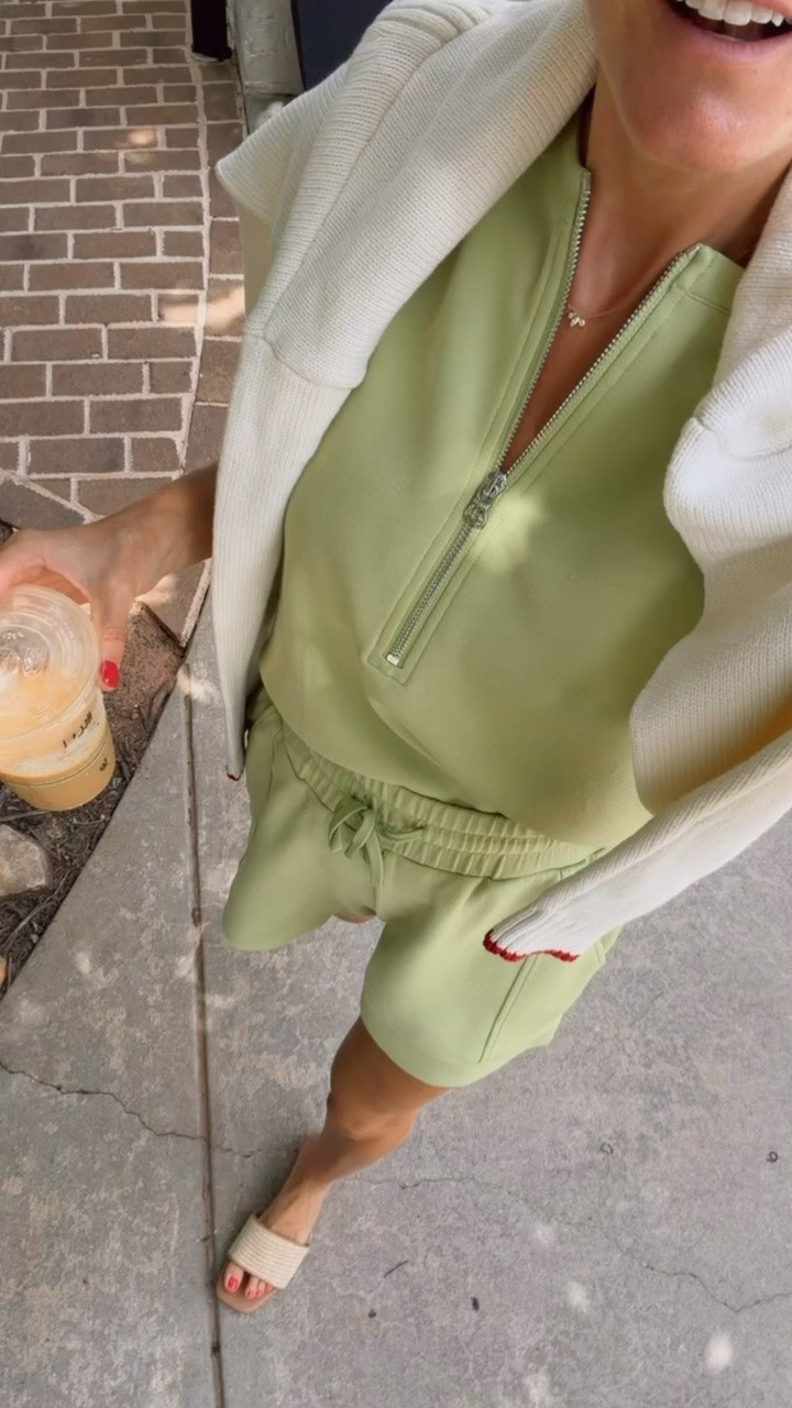 So obsessed with this color 😍🌴 giving me all the spring and summer vibes. Varley is the best when it comes to everyday elevated wear! Wearing S in top and shorts 

Loverly grey, Varley set, sweat set women, active outfit women, lounge wear for her, green sleeveless half zip, matching shorts set

#LTKSeasonal #LTKActive