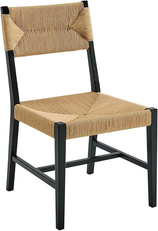 Modway Bodie Elm Wood Dining Side Chair with Paper Rope Seat in Black Natural | Amazon (US)