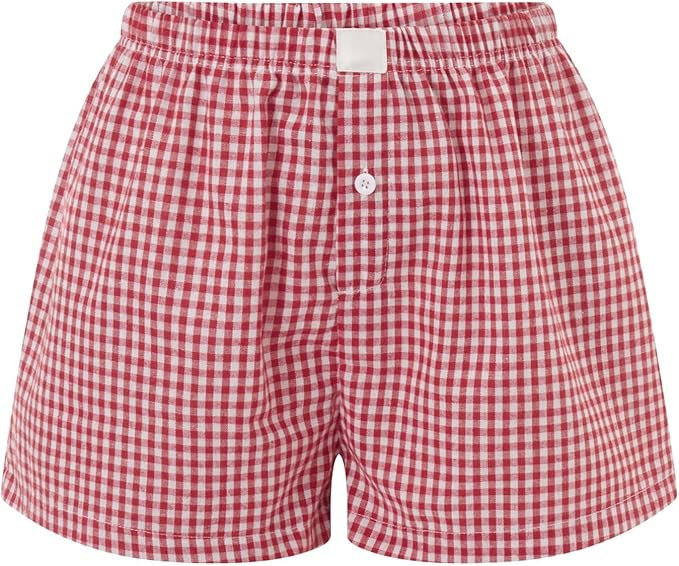 Women Pajamas Shorts Micro Boxer Shorts Y2K Cute Gingham Sleep Lounge Shorts Checkered Plaid Butt... | Amazon (US)