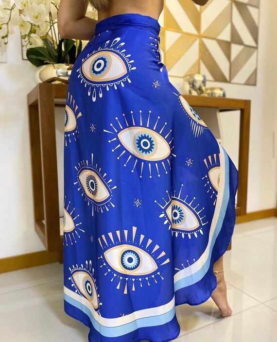 Cover Up Wrap Skirt Evil Eye Blue | Etsy (US)