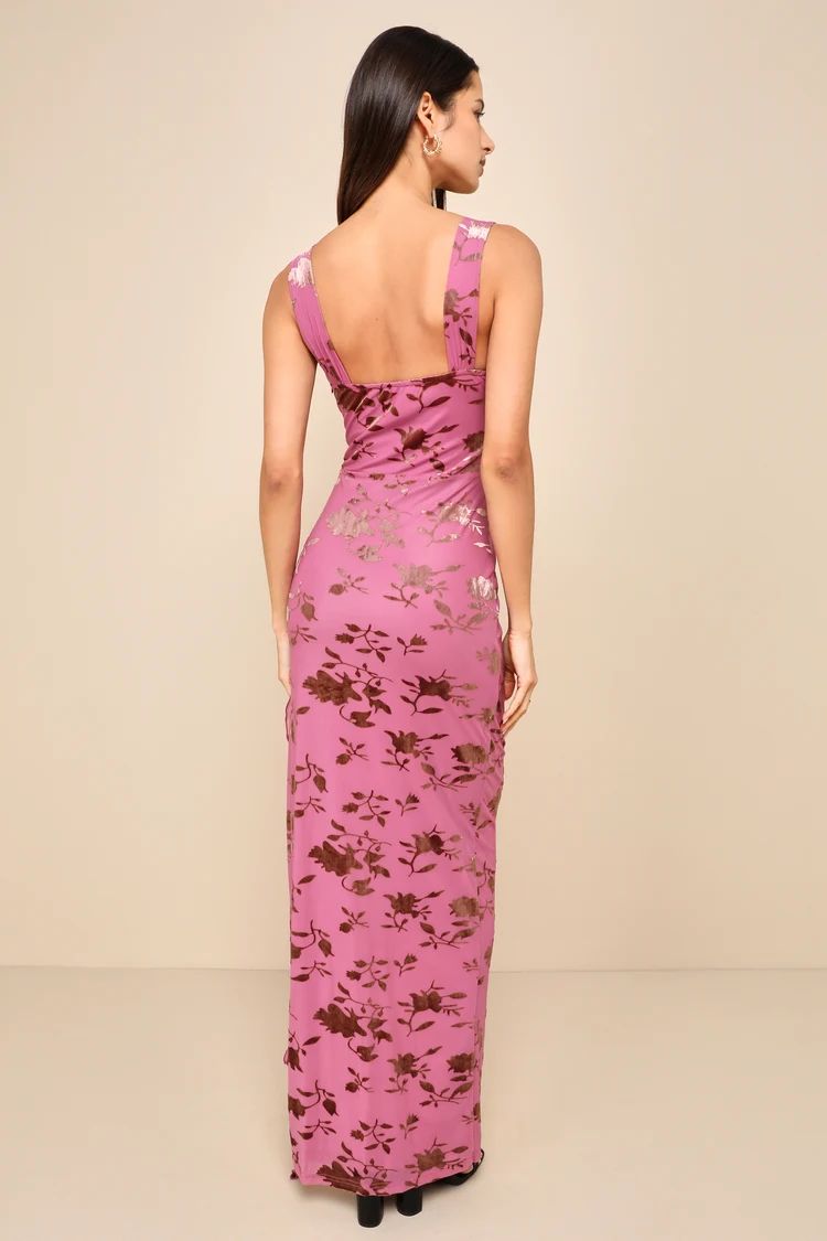 Dramatic Confidence Mauve Pink Floral Velvet Burnout Maxi Dress | Lulus