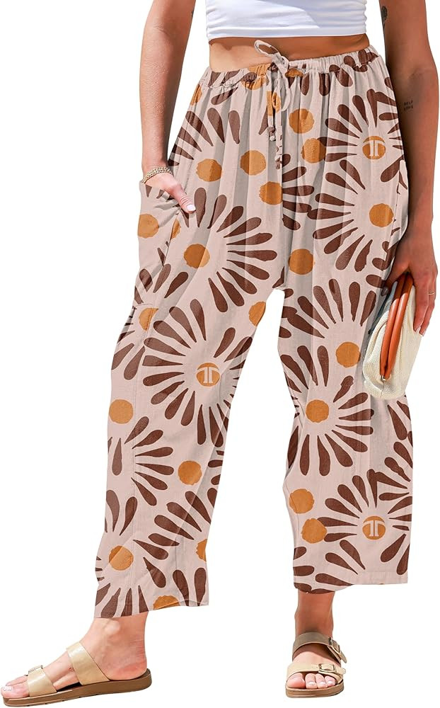 TARSE Womens Linen Wide Leg Pants Casual Loose Drawstring Summer 2026 Beach Travel Vacation Palaz... | Amazon (US)