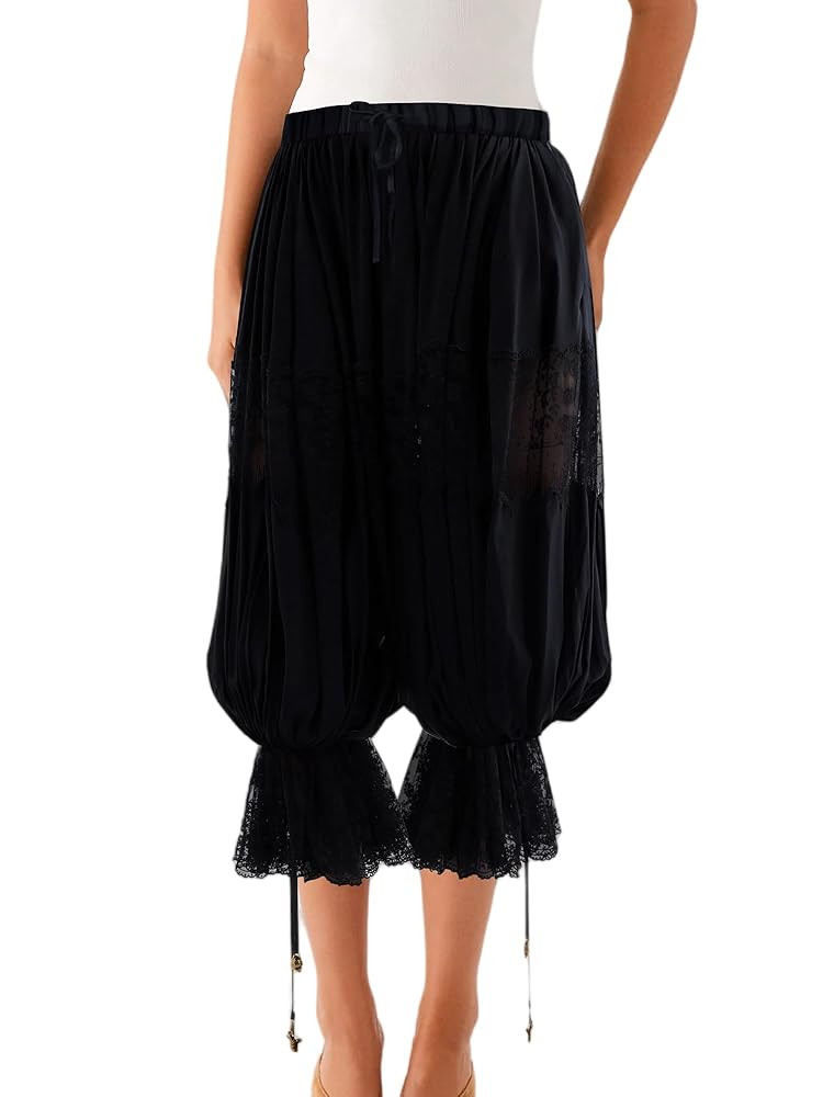 Sunloudy Women Lace Trim Long Bloomer Elastic Waist Ruffle Hem Cropped Pettipants Loose Comfy Cap... | Amazon (US)