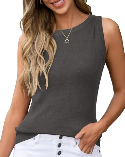Arach&Cloz 2025 Women's Tank Tops Spring Summer Sleeveless Crew Neck Soft Sweater Cute Fashion Dressy Business Casual Outfits Knit Trendy Shirts Work Clothes Dark Rifle Green XXL | Amazon (US)