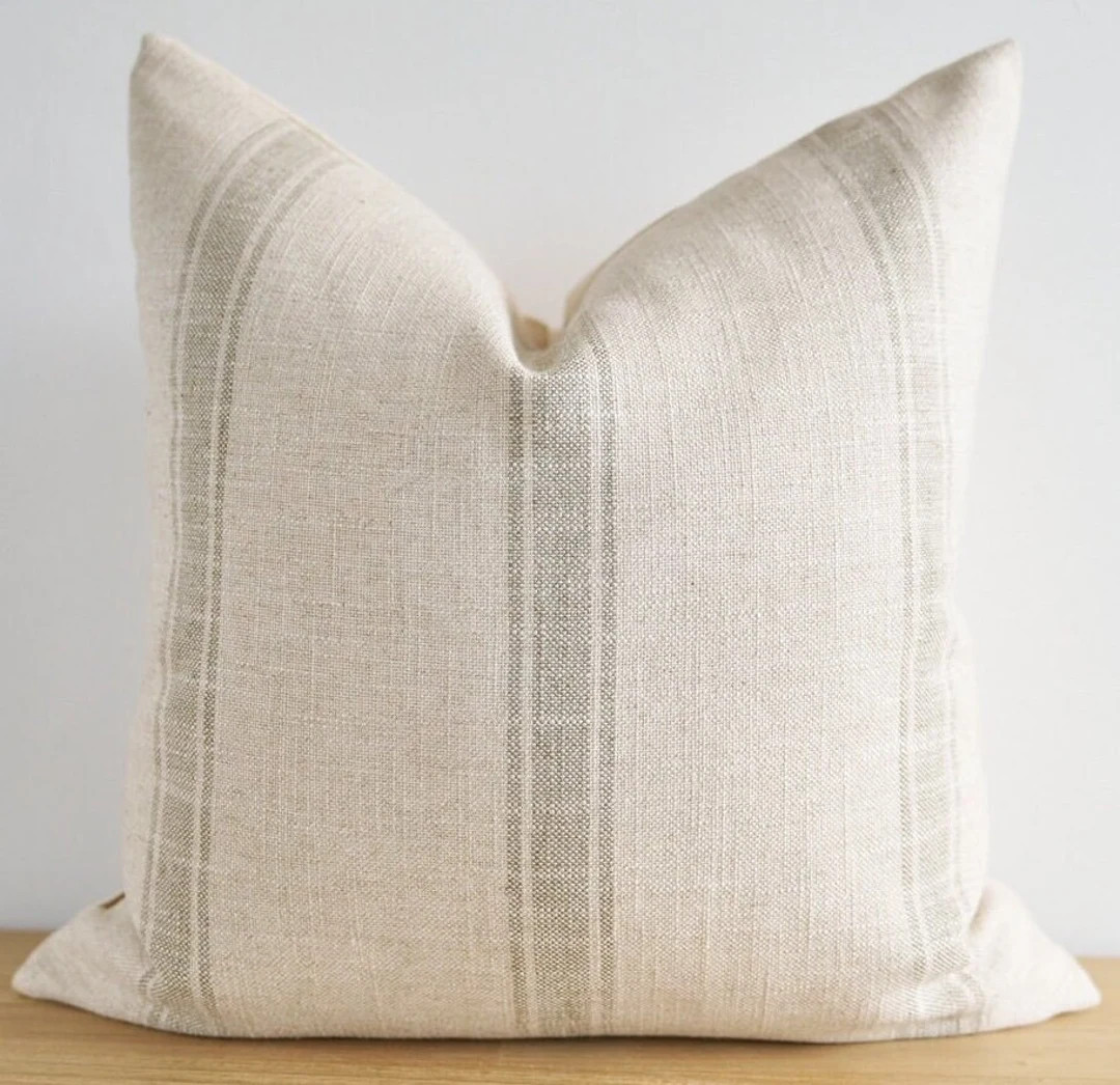 Pillow Cover, Striped Farmhouse Throw Pillow, French Thicking Pillow Case, Casual Beige Soft Gree... | Etsy (US)