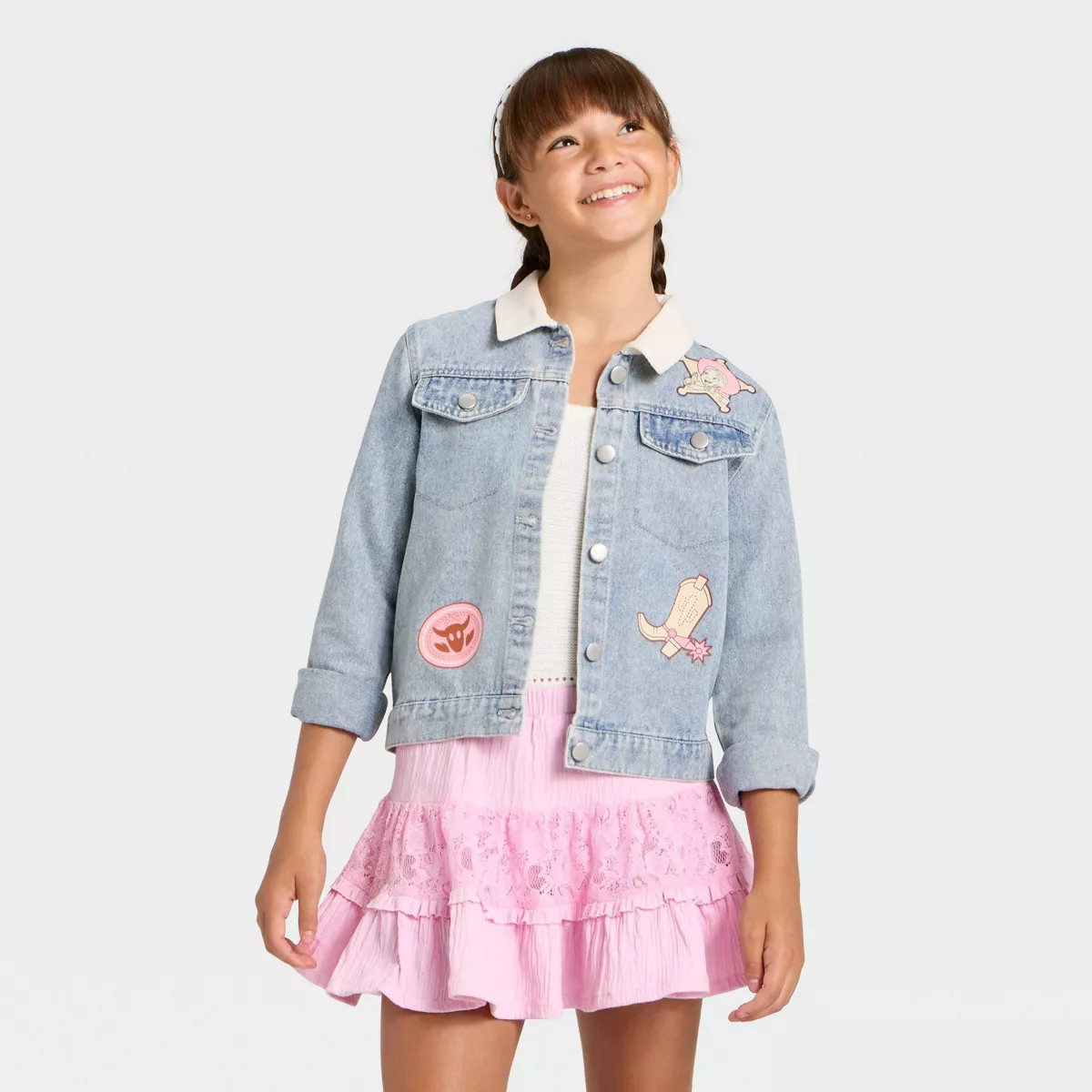Girls' Toy Story Cowgirl Jessie Denim Jacket with Corduroy Collar - Off-White/Blue | Target