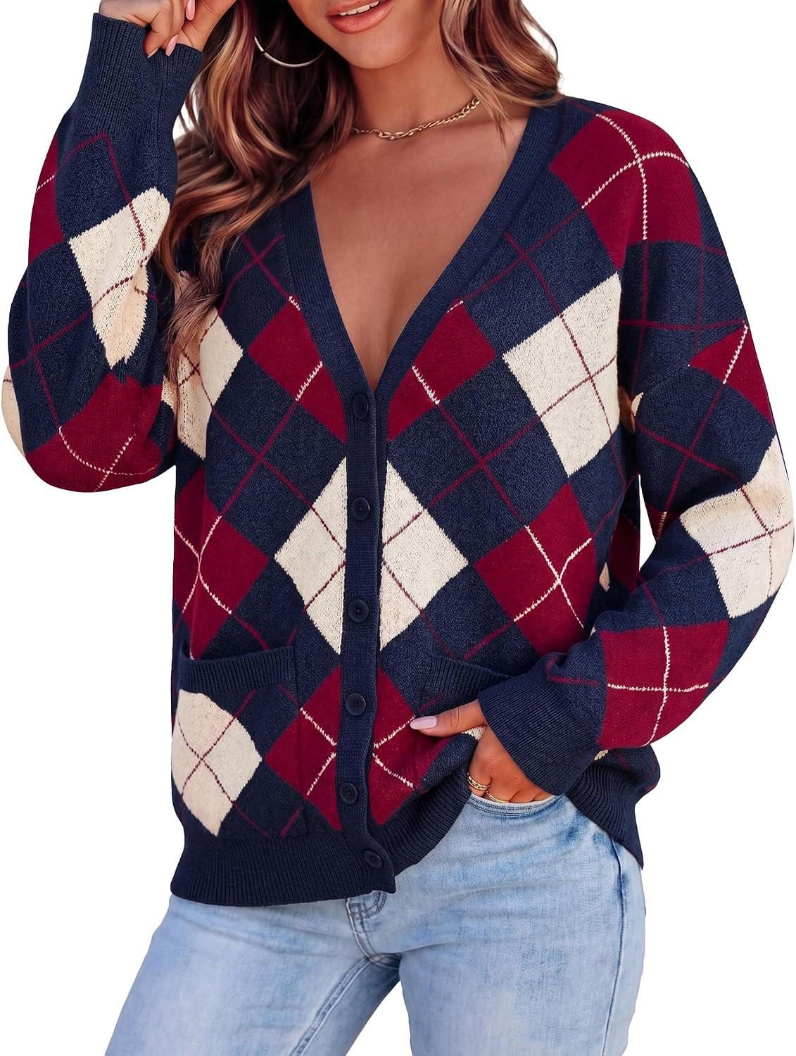PRETTYGARDEN Women's Cardigan Argyle Winter Sweaters | Amazon (US)
