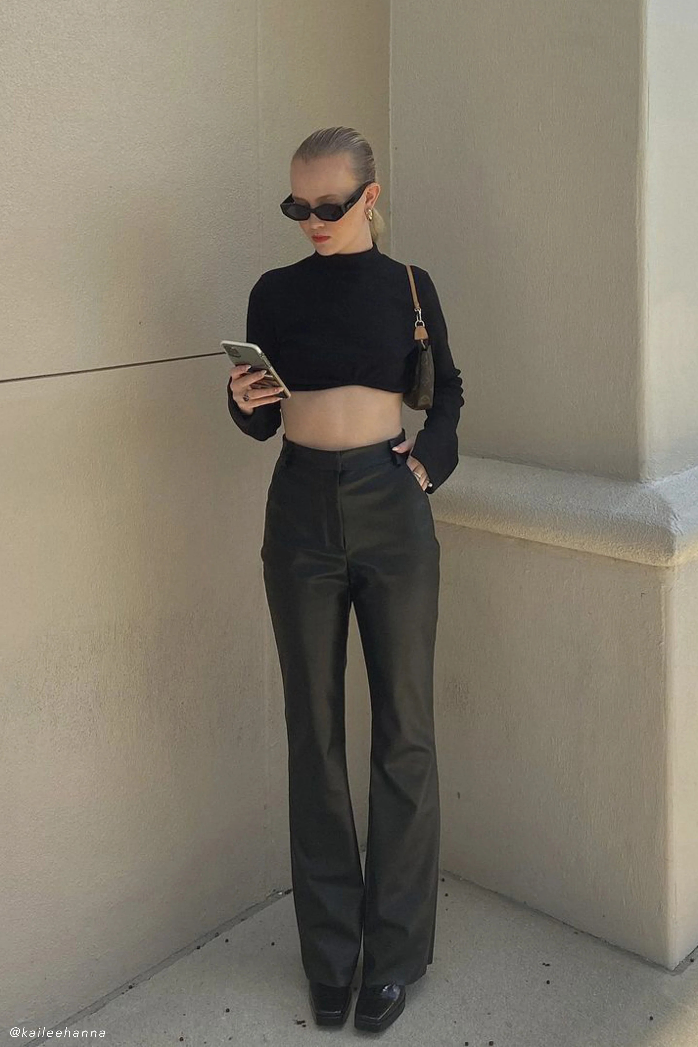 Tyra Straight Leg Faux Leather Pants - Black | MESHKI US