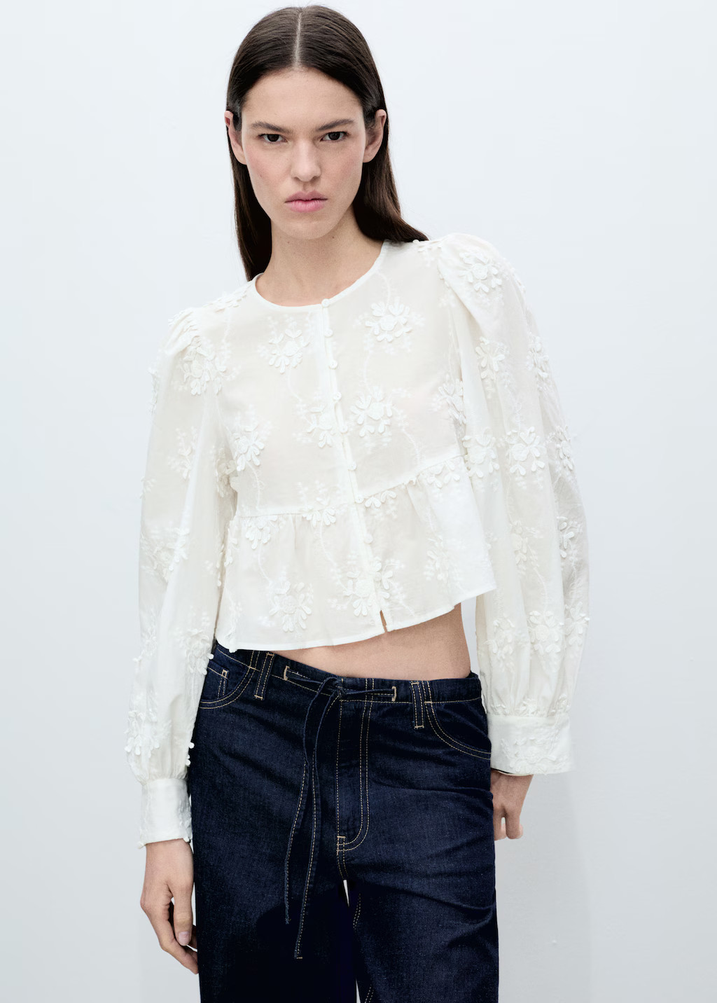Flower-embroidered cotton blouse - Women | MANGO United Kingdom | MANGO (UK)