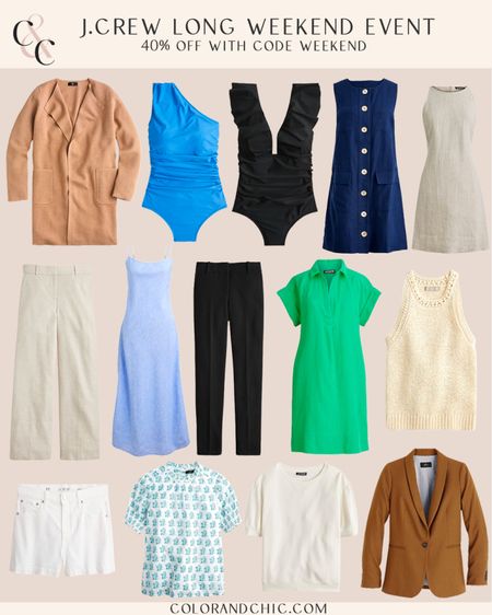 J.Crew long weekend event! 40% off full priced items and an extra 50% off sale items with code WEEKEND. Great sale for amazing summer dresses, tops, swimsuits and more! 

#LTKSeasonal #LTKsalealert #LTKstyletip