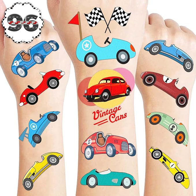 8 Sheets (96PCS) Vintage Race Car Tattoos Themed Birthday Party Decorations Supplies Favors Tatto... | Amazon (US)