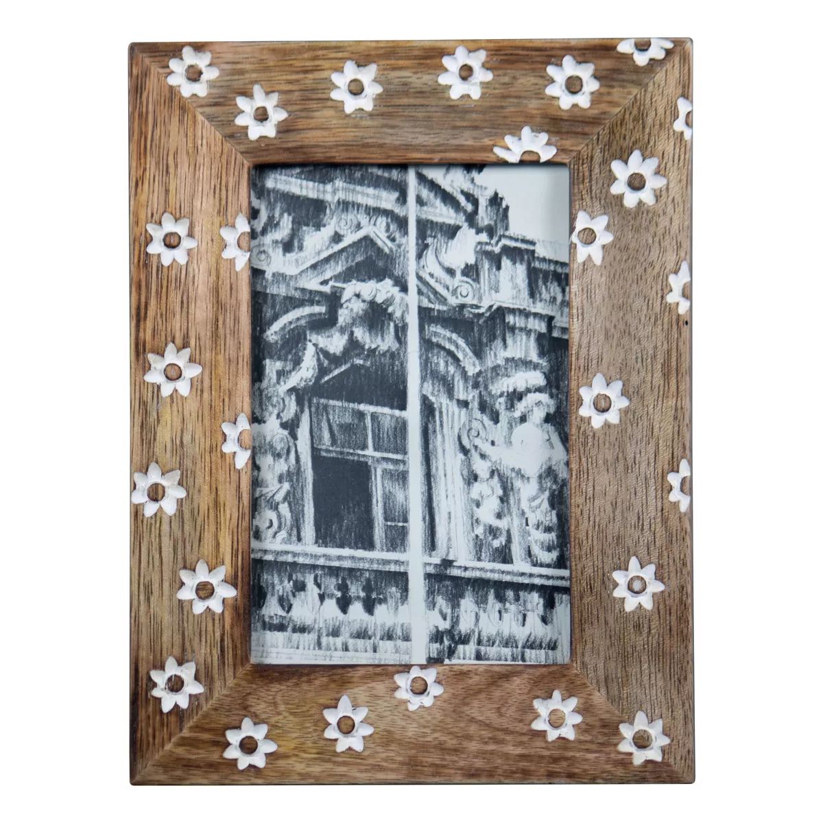 White Flower Pattern 4x6 Inch Wood Decorative Picture Frame - Foreside Home & Garden | Target