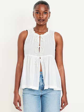 Sleeveless Crinkle Gauze Tie-Front Top | Old Navy (US)