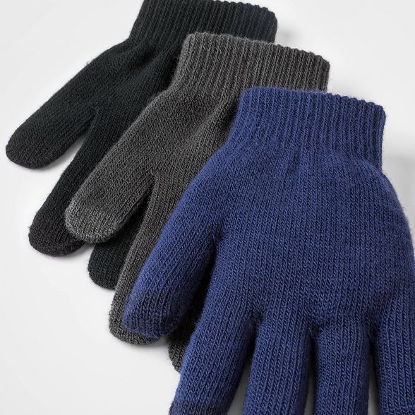 Boys' 3pk Gloves - Cat & Jack™ Black/Gray/Navy | Target