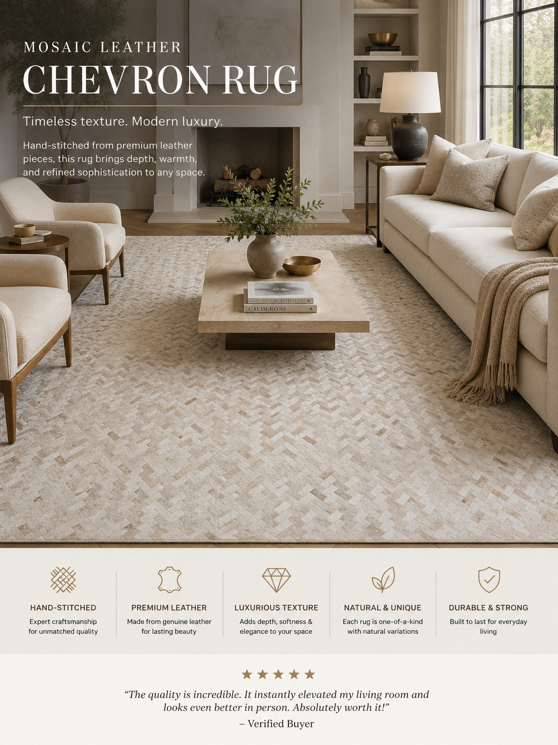 This rug is pure quiet luxury ✨
The soft ivory tones and hand-stitched chevron texture make the whole room feel calm, warm, and incredibly high-end.

It’s one of those pieces that doesn’t scream for attention — but instantly makes the entire space look designer and expensive 🤍

Obsessed with the texture and layered neutral look.

#ltkhome #luxuryinteriors #neutralhome #designerhome #ruglove 

 #LTKHome